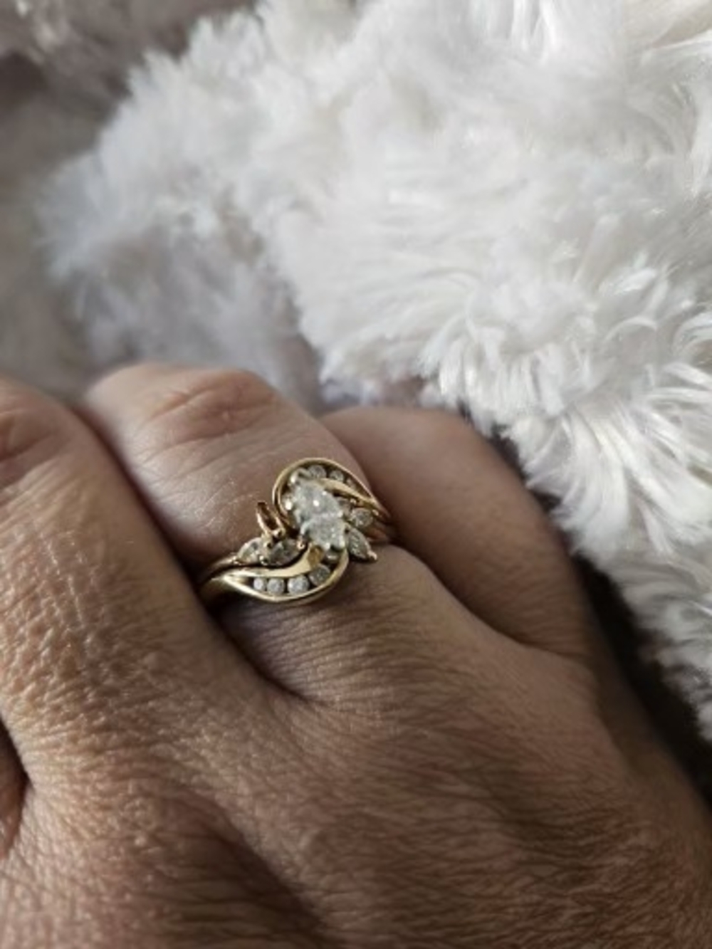 Vintage Engagement Marquise Cluster Ring 14k